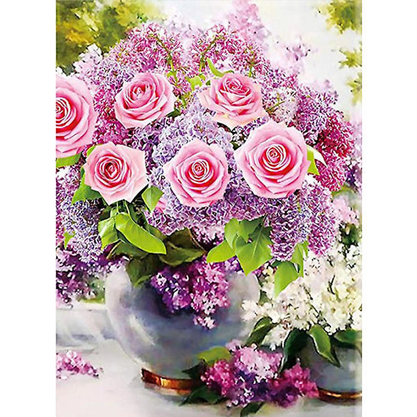30x40 cm 5d full DIY diamantmålning (rosa blommor), DIY blomdiamantmålning full borr
