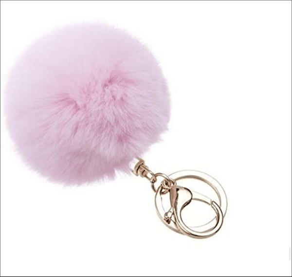 Hår Pompom Nøglering, Blød at Røre Ved - Bleg Rosa
