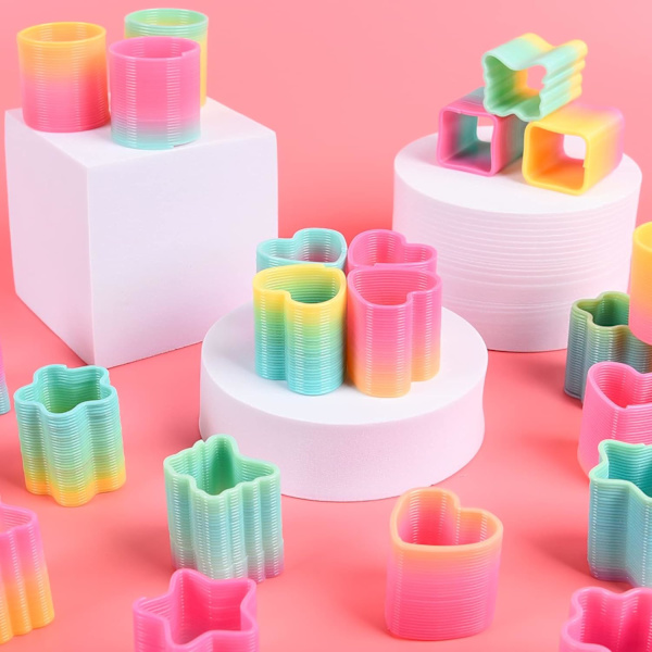 Regnbue Spiralfjedre, 48 Styk Magic Springs, Regnbue Plastik Regnbue Legetøj, Mini Fjedre Legetøj til Piger, Drenge Dekorationer og Festartikler (48 STK)