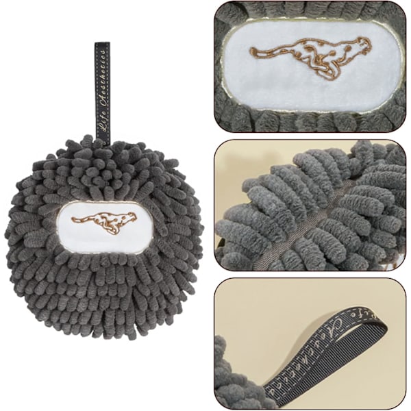 Grå Mikrofiber Håndkle, Håndkle til Bad, Hengehåndkle, Løveballformet Hengehåndkletørker, Hurtigtørkende Chenille Håndkle for H
