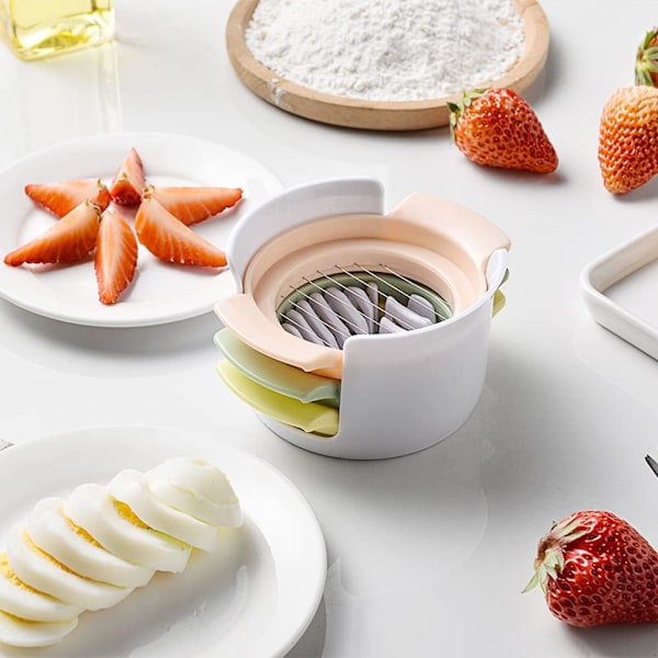 Vit 3 i 1 Rostfritt Stål Äggskärare - Lämplig för att skära kokta ägg (10,5*5,5 cm), jordgubbar, kiwi