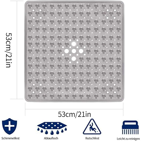 Kvadratisk halkfri sugkopp badmatta - Hållbar och snygg - Halkfri duschmatta - Modern design - Kvalitetssugkoppar - Maskintvättbar och latex
