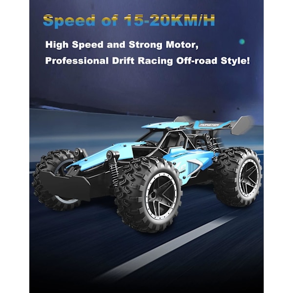 RC-bil Fjärrkontrollleksaker för barn Legering Bilar 2WD 2,4 GHz Lastbil 15+KM/H Hög Hastighet Buggy Racingbil med Dubbla Batterier Present till Flickor och Pojkar