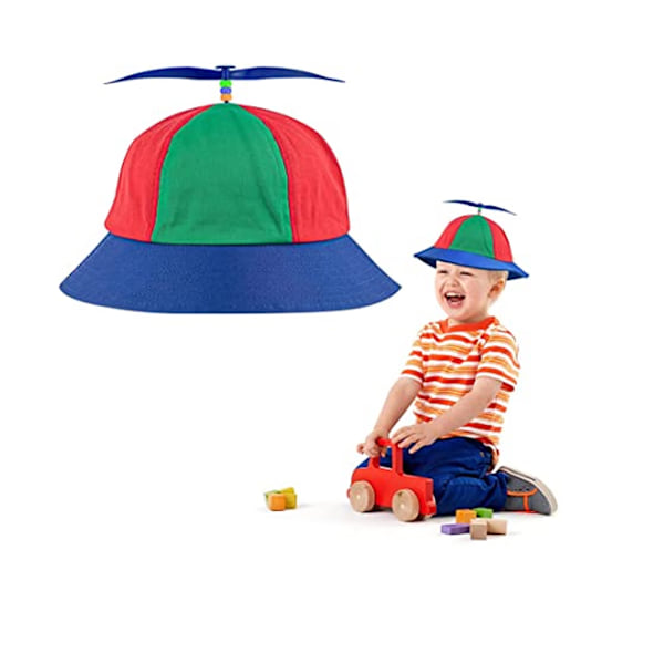 (52cm) Regnbågs Propellerhatt Propeller Hinkhatt Rolig Hatt Färgglad Propeller Helikopterkeps Anti-UV Fiskarehatt för Solskydd,Utomhusaktiviteter