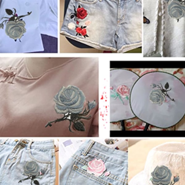 4 st Rosbroderade strykmärken för kläder, ränder, T-shirts, kjolar, jeans, västar, hattar, kläder, DIY Applikation Broderi