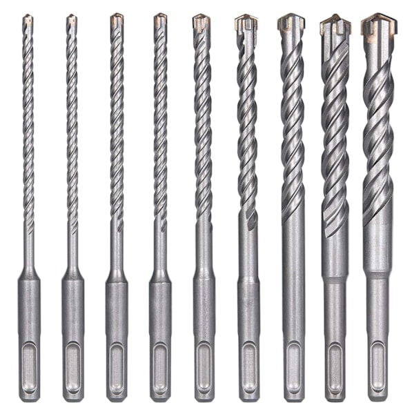 Betongborr, 9 stk (5mm~16x160mm) Flisborr, SDS-Plus Elektrisk Hammerborr for Hullslag, Kryssborr for Betong, Murverk, Stein
