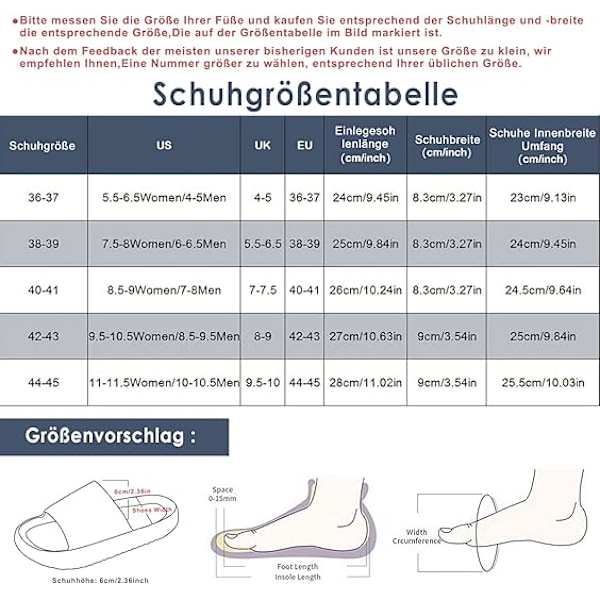 Slidesandaler med sulans längd 26 cm, damtofflor, herrtofflor, sommarsandaler, halkfria badtofflor i plast, tofflor för pool och strand, tjocksulade