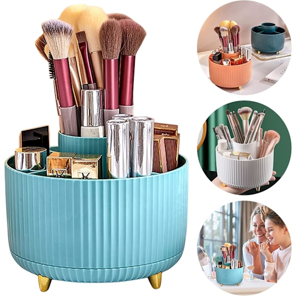 Himmelsblå Kosmetik Organizer, 360° Drejelig Organizer, Bærbar Kosmetikboks, Multifunktionel Opbevaring, Kosmetik Opbevaring til Soveværelse, Badeværelse, Dr