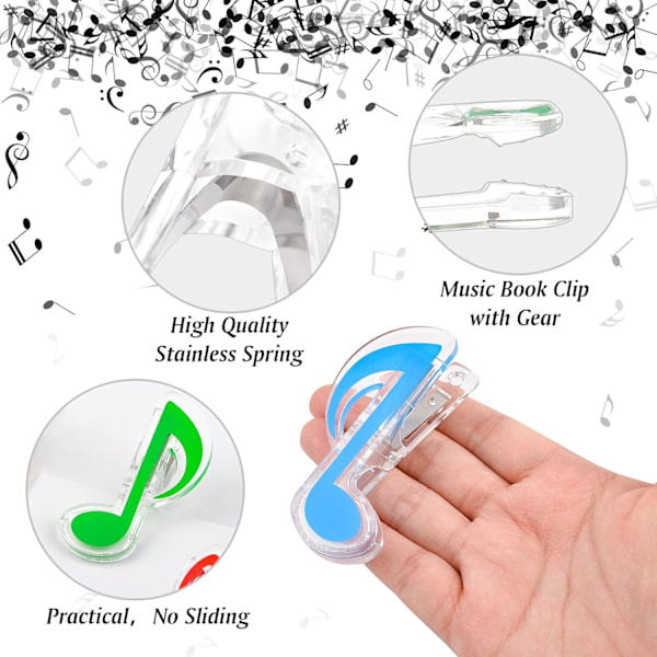 Sæt med 20 transparente plastik musiknoteformede clips til sider og noder blandet farve 5,20 stk