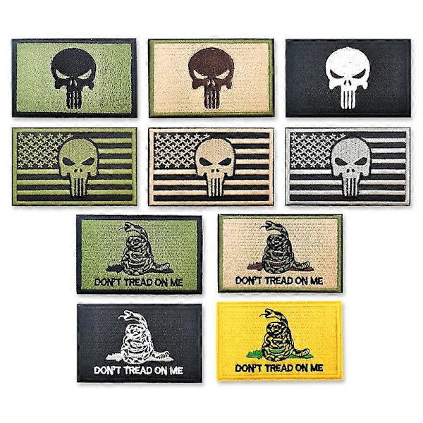 Sæt med 10 broderede flag stofmærker armbånd cross border Skeleton Punisher gazden flag broderet patch