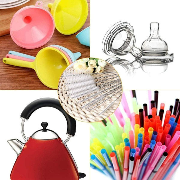 Rengöringsborste, 12-pack borste för kök vattenkokare tekanna pip pistolmunstycke rör bil tangentbord nylon 10 vit 200mm. White