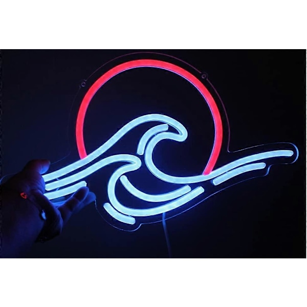 40 x 22 cm Solnedgång & Hav - Våg LED Neon Skylt för Cool Väggdekor för Vardagsrum, Pojk- och Flickrum, USB-driven