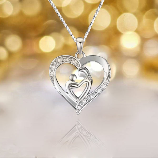 S925 silver mamma och son halsband kvinnor euro-amerikanska enkla kärleksform nyckelben kedja