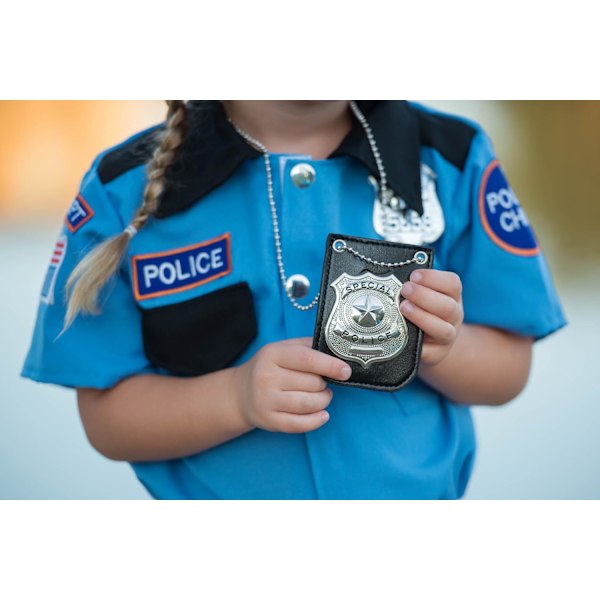 Dress Up America Politi Badge til Børn - Politi Kostume Tilbehør - Politibetjent Badge til Cop Swat og FBI med Kæde og Bælteklips