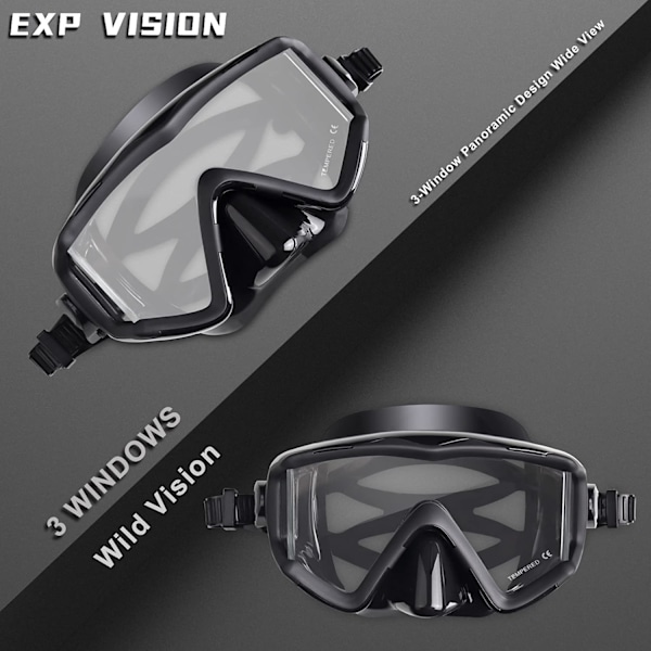 Dykmask för vuxna - Härdat glas snorkelmask - Anti-im dykglasögon simglasögon med nässkydd för snorkling, snorkling, simning, 19