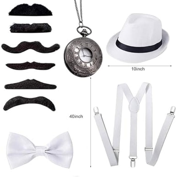 1920-talets herr accessoarer Flapper Gangster Set Great Gatsby kostym kit 20-tal med Trilby hatt elastisk mustasch hängslen herr fickur