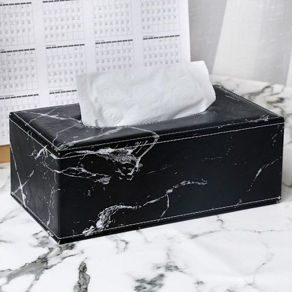 Rektangulär läder servettbox Black