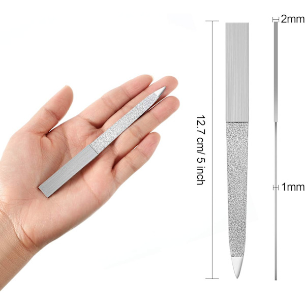 (5 tum) 6-pack diamant nagelfil dubbelsidig nagelfil rostfritt stål metall manikyrblock nagelfil för salong och hem