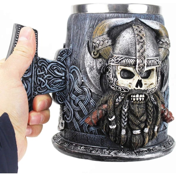 Viking Kaffe Øl Krus, 600ml, Tankard Kop med Rustfrit Stål Indsats Harpiks Skalle Krus, til Fødselsdagsgave