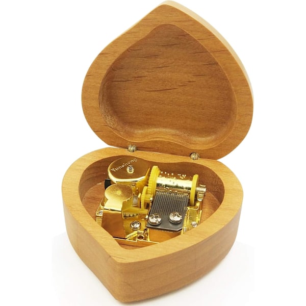 Heart Shaped Maple Wood Music Box with Gold Mechanism for Christmas/Birthday/Valentine's Day