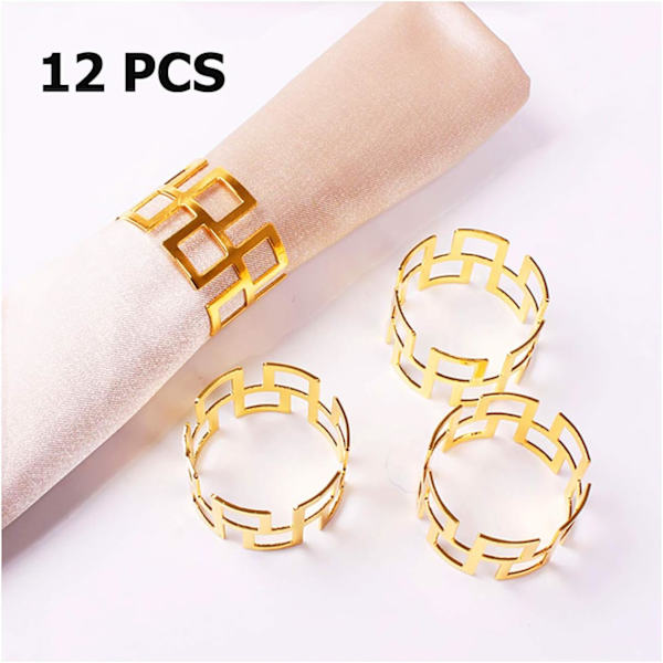 (Great Wall-Gold) Runde Serviettringer, 12 stk Metall Serviettring Serviettspenner for Borddekorasjon