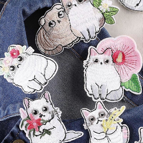 12 Stycken Djur Broderade Stryk på Märken, Katt Stryk på Märken Set, Sy På/Stryk på Applikation för Kläder, Klänning, Hatt, Jeans, DIY Tillbehör