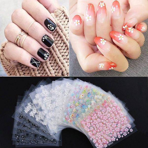 30 ark 3D-design nagelklistermärken, flerfärgade nagelkonstklistermärken 3D-design nagelklistermärken självhäftande nagelkonstdekaler för DIY-nagelklistermärke