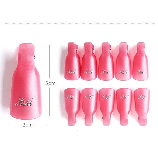 10 stk Akryl Neglekunst Klip Soak Off Cap Klip, Negleklip Fjerner, Til Negle Rengøring Fjern Gel Polish 450 stykker bomuld + 150 ml pulver presset flaske