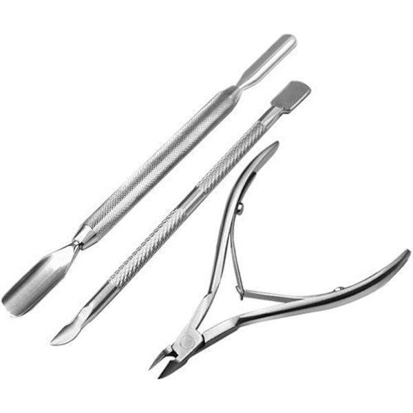 Nagelbands-skrapa, nagelklippare, nagelbandstrimmer, nagelbandspusher, set med 3