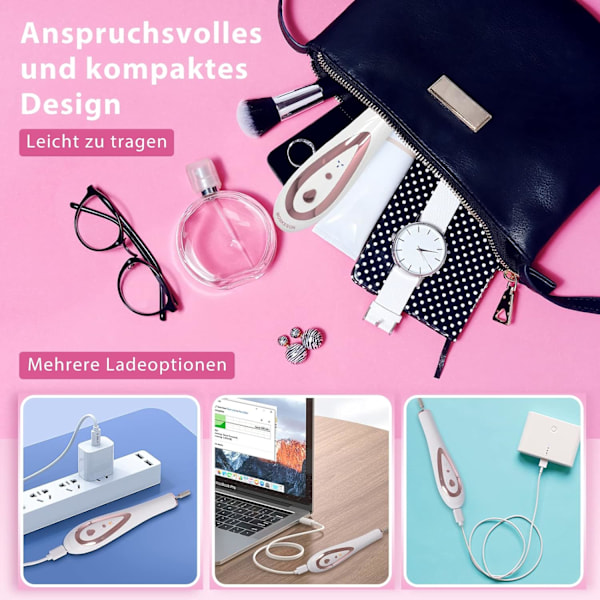 Negleboremaskine (Pink, 11.9 * 2.6 * 2.7 cm), 11 i 1 Professionel Elektrisk Neglefil med LED-lys, Manicure og Pedicure Bærbar Ledningsfri Neglefil Sæt