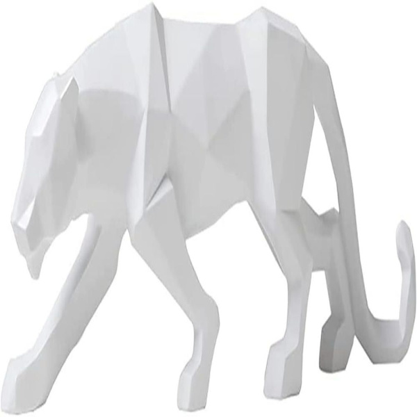 Panter Skulptur Prydnader Geometrisk Skulptur Harts Leopardskulptur Vilda Djur Panterskulptur Staty Geometrisk Modern Harts Dekoration Present white