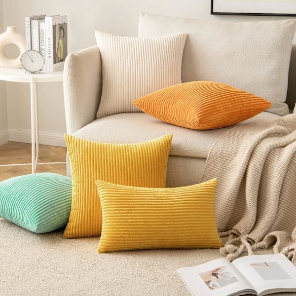 Set med 2 dekorativa kuddfodral, 45x45cm ingefära gul, räfflad soffkudde mjukt örngott för hem vardagsrum sovrum Clic Clac
