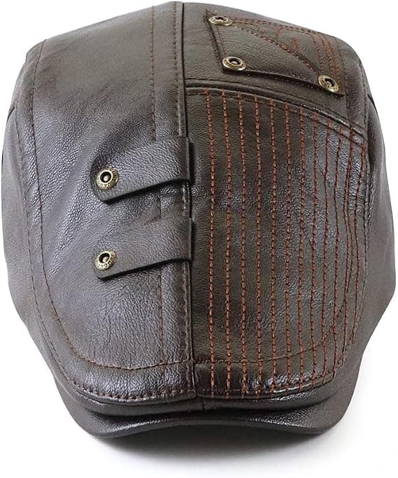 （Mörk Curry）Herrkeps Flat Cap Hat Justerbar Flat PU Läder Beret 56-60cm