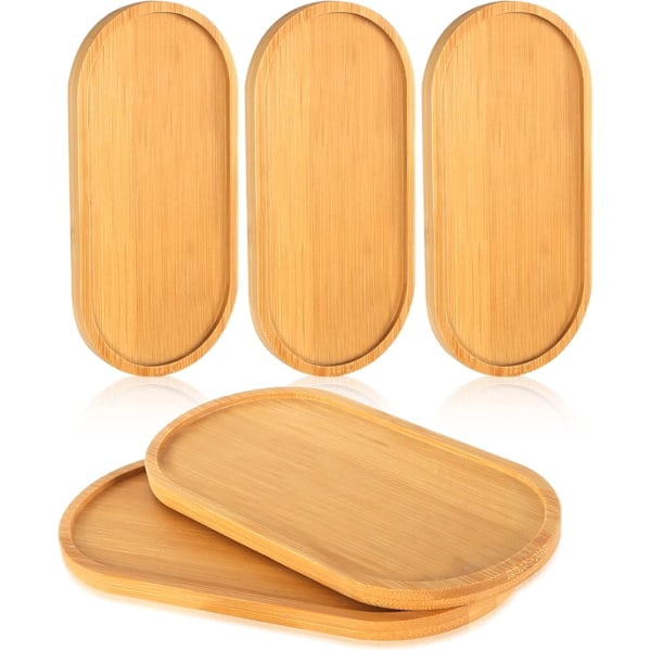 Bambusbakke, 5 stk. ovale bambusbakker, oval tebakke rektangulære bambusbakker bambus serveringsbakke til kopper smykker blomsterpotter kaffe