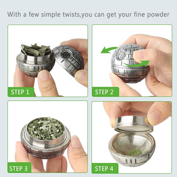 Star Wars Grinder Krydderkværn, Urtekværn med Pollenopsamler 2\", Fremstillet af Holdbar Zinklegering, til Urter, Pollen, Blomster, Sort Gaveæske