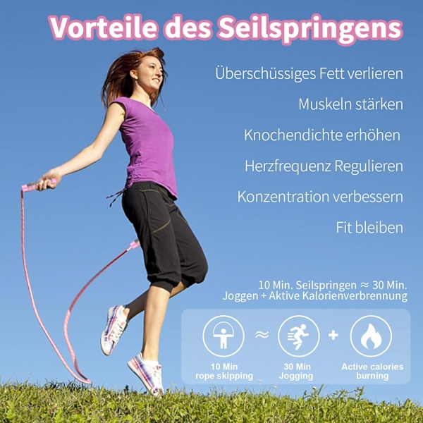 Hopprep med justerbar längd - Hopprep i bomull med kullager - Ergonomiska halkfria handtag för vuxna, barn, fitness, boxning, crossfit