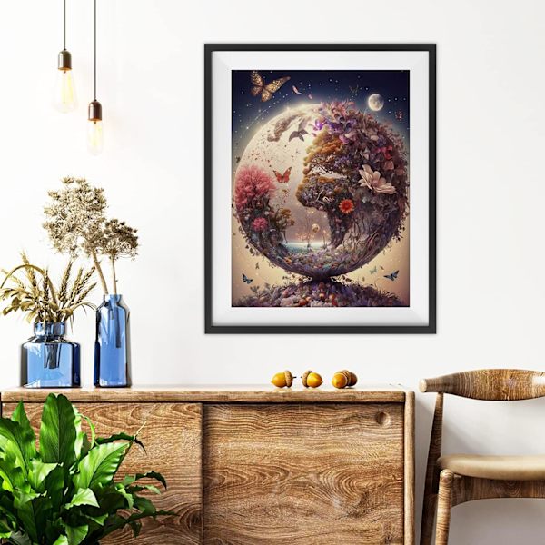5D Full Diamond Painting för vuxna, 30x40cm Fantastisk Diamond Painting Moon Flowers Diamond Kit för barn, DIY Diamond Rhinestone Cross Stitch Crysta