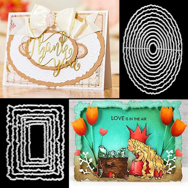 2 stansformar i ellips- och rektangelform, metallpräglingsset för DIY-skrapbooking, album, bröllopsdekoration