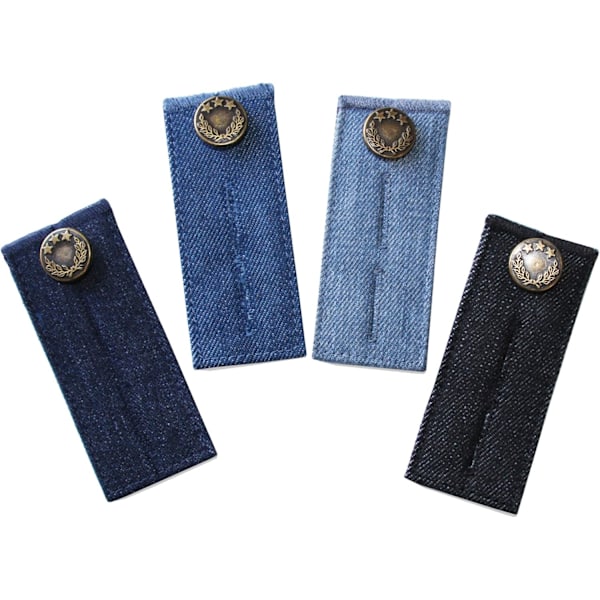 Jeans- og Skørteudvidelsesknapper i Denim - Komfortable Metal Knapper - 4 Stk. Assorterede Farver