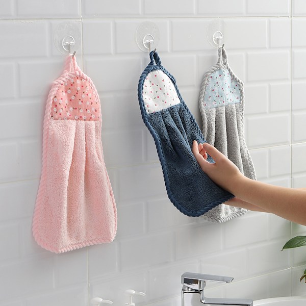 Blå Hängande Handdukar Korallfleece Handduk Vattenabsorberande Handduk för Hem Kök Badrum