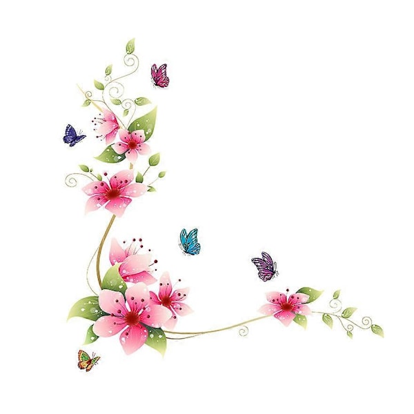 Vægsticker VINBLOMSTER pink/rød 62x64 cm I blomster sommerfugl planter gren træ I selvklæbende vægsticker til stue børneværelse køkken