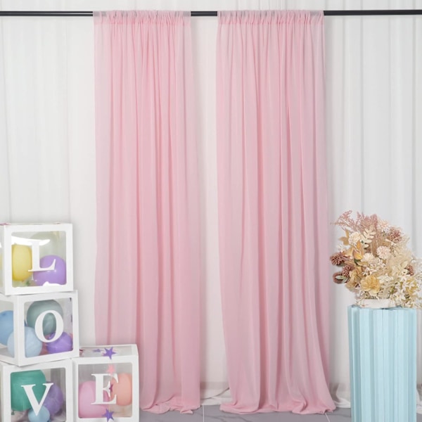 2 paneler 0,7*3m rosa chiffong bakgrundsdraperi för bröllopsdekoration
