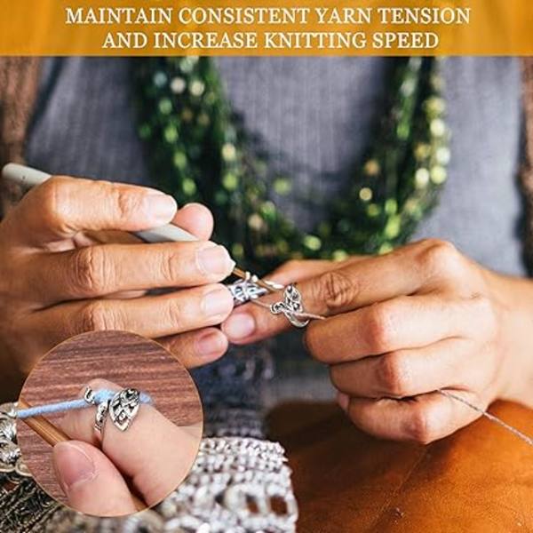 4 Justerbare Strikke-Loop Ringe Strikketilbehør Påfugl Formet Åben Finger Metal Ring 2 Størrelser Garn Guide Finger Ring Strikke Fingerbøl