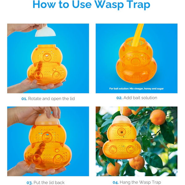 Getingfälla / Hängande getingfälla (2-pack) - Naturlig och ekologisk getinglösning (orange) (fälla)