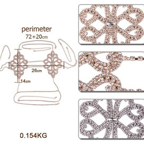 Kroppskjede Krystall BH Gull Rhinestone Kjeder Topp Kroppstilbehør Smykker for Kvinner og Jenter