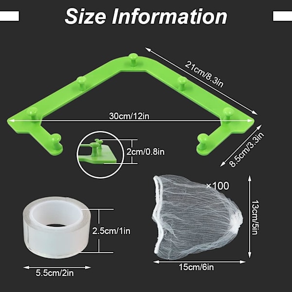 Køkkenvaskfilter Sæt med 1 Trekant Holder, 1 Nano Lim og 100 Meshposer Grøn
