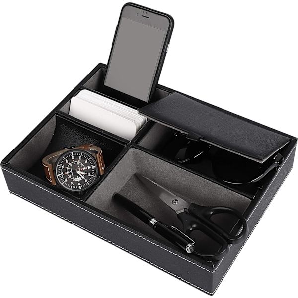 Tæthedsbakke, Mænds Natbord Organizer, Skrivebord eller Kommode Opbevaringsstativ, til Smykker, Nøgler, Telefon, Ur Tegnebog 25 x 19 x 5 cm