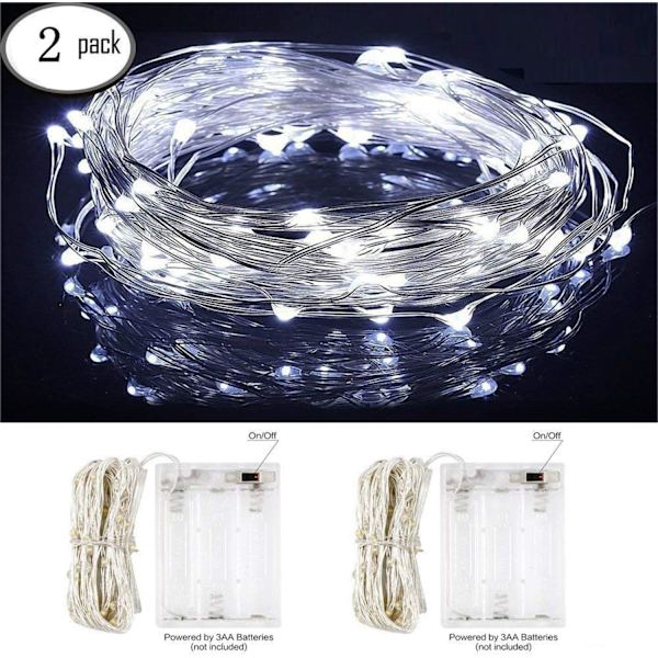 5m 50-LEDs Fe-ljus - [2-pack] (kallvitt), InteTech Vattentäta Fe-ljus Koppartrådslampkedja