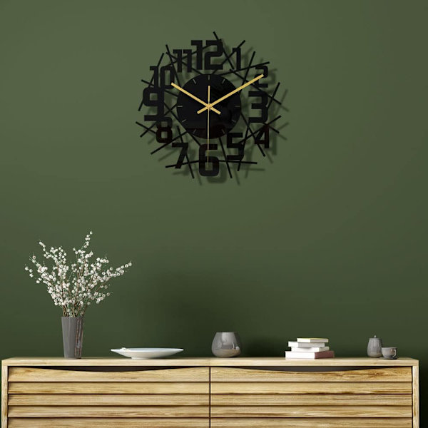 Sort Rund Ramme Vægur DIY Lydløs Moderne Design Vægur Velegnet til Soveværelse Stue Kontor Kunst Dekoration