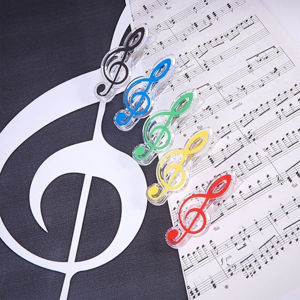 Sæt med 10 transparente plastik musiknoteklemmer til sider og noder (blandet farve 1, 10 stk)